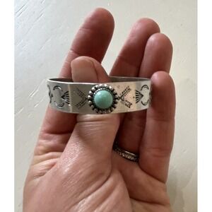 SMALL CHILD SIZE WRIST VINTAGE NAVAJO INDIAN COIN SILVER CUFF BRACELET TURQUOISE